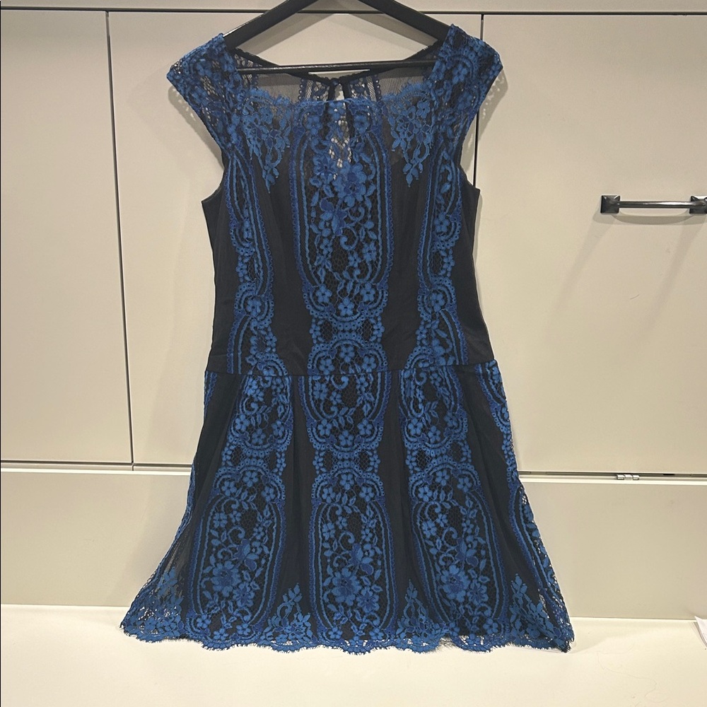Elegant Blue and Black Nanette Lepore Lace Dress